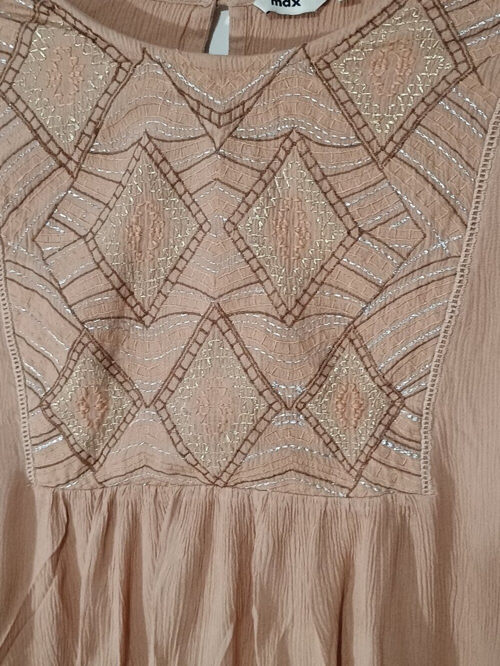 Max Studio XXL Peach Embroidered Boho Blouse 100% Rayon Bell Sleeve Peasant Top - Picture 6 of 8